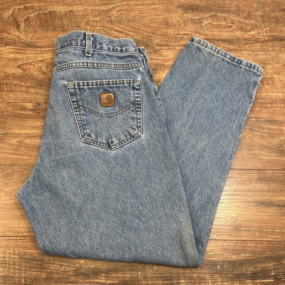 Carhartt B17 STW Relaxed Fit Jeans Men 38x30 Blue Denim Work Pants Western Rodeo